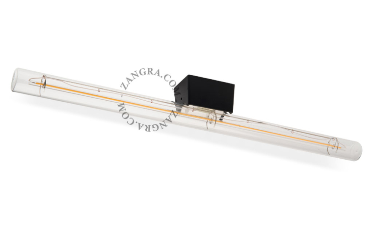 Lampe S14d Linestra noire avec ampoule tubulaire transparente.