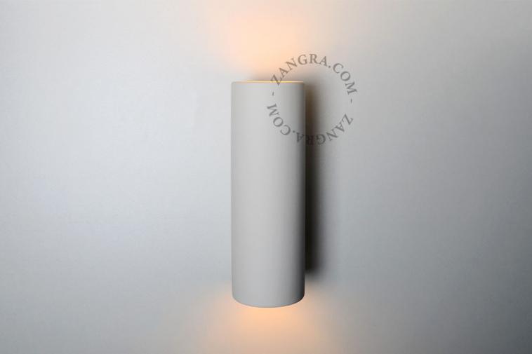 cylindrical up & down wall light in white ceramic