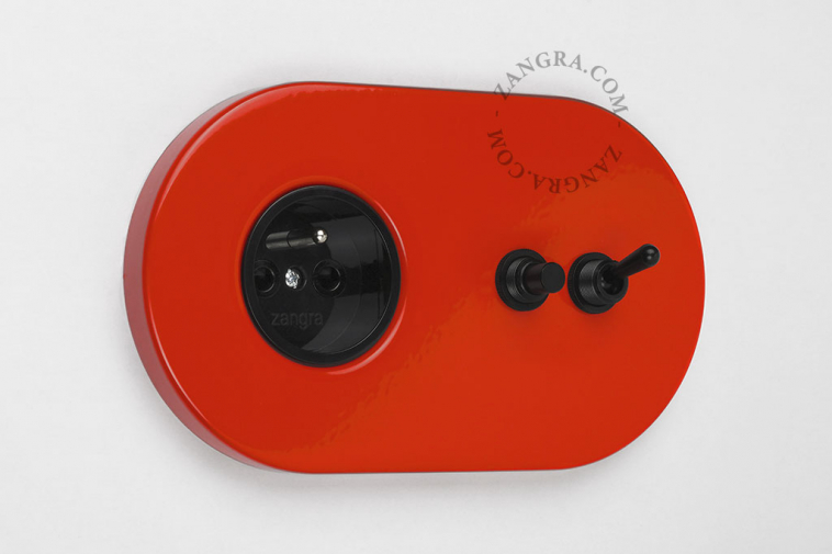 red flush mount outlet & two-way or simple switch – black toggle & pushbutton