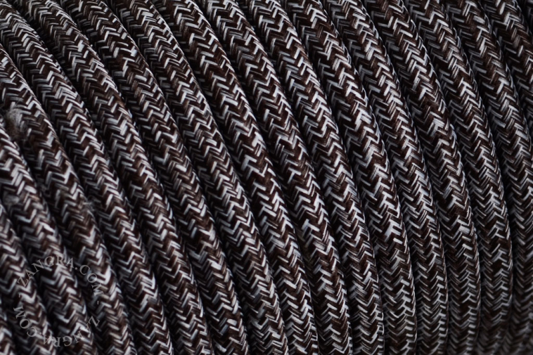 Brown and white fabric cable.