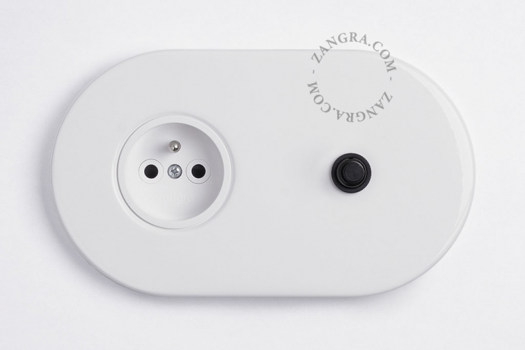 white flush mount outlet & switch – black pushbutton