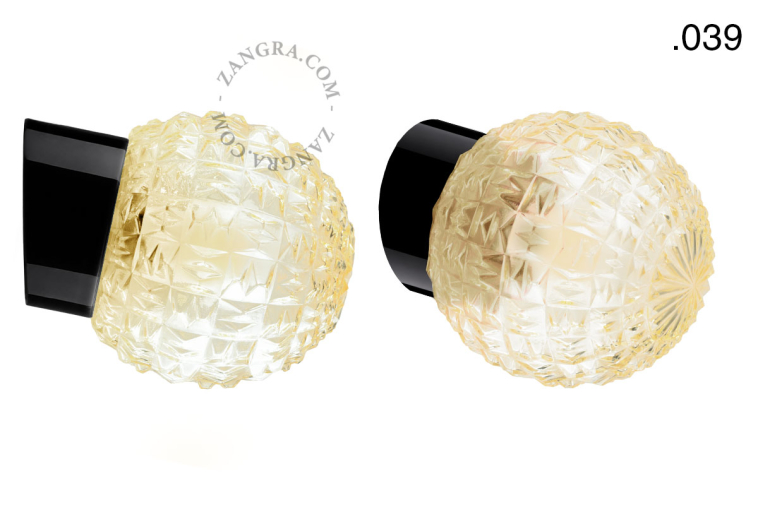 Black porcelain wall light with glass lampshade.