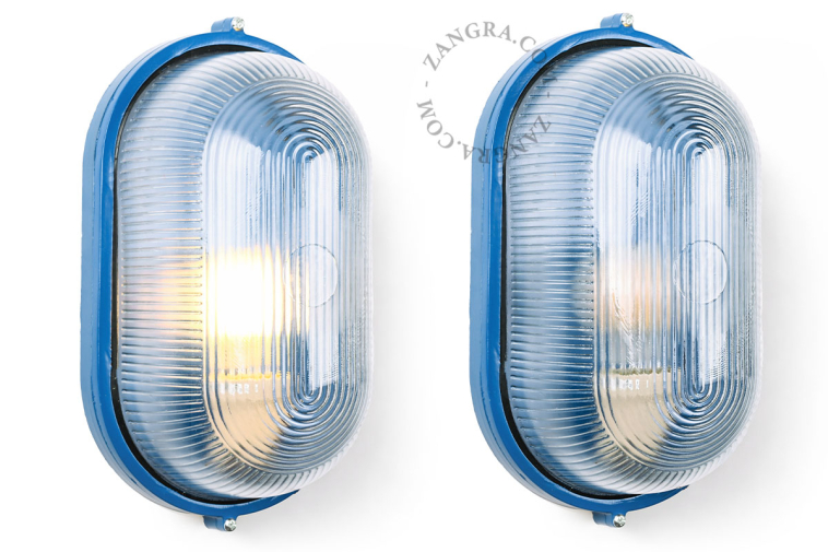 Blauwe, ovale lamp.