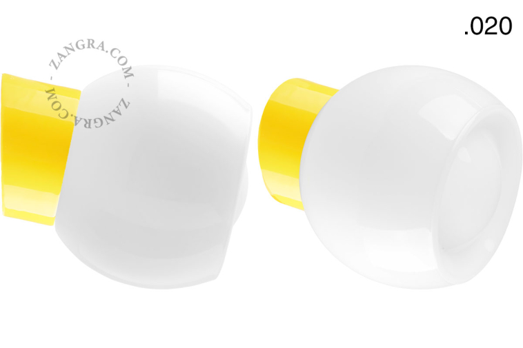 Yellow porcelain wall light with glass lampshade.
