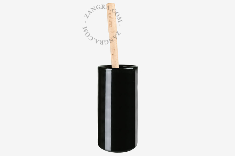 Porte-brosse de toilette en porcelaine noire.