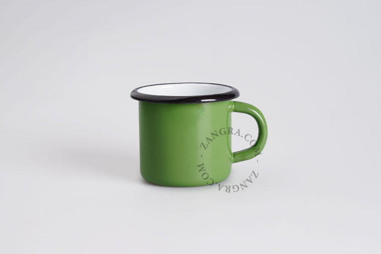 green enamel mug tableware