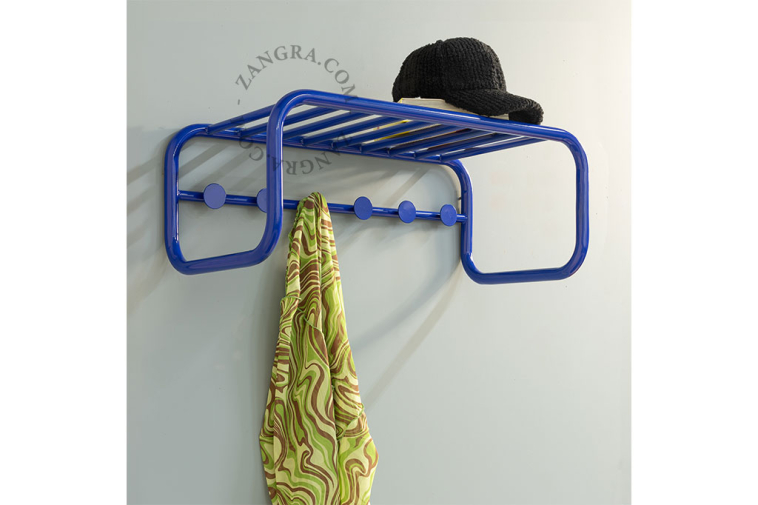 Retro coat rack with hat shelf.