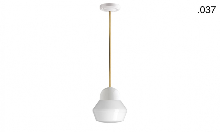 White porcelain ceiling light with glass shade.
