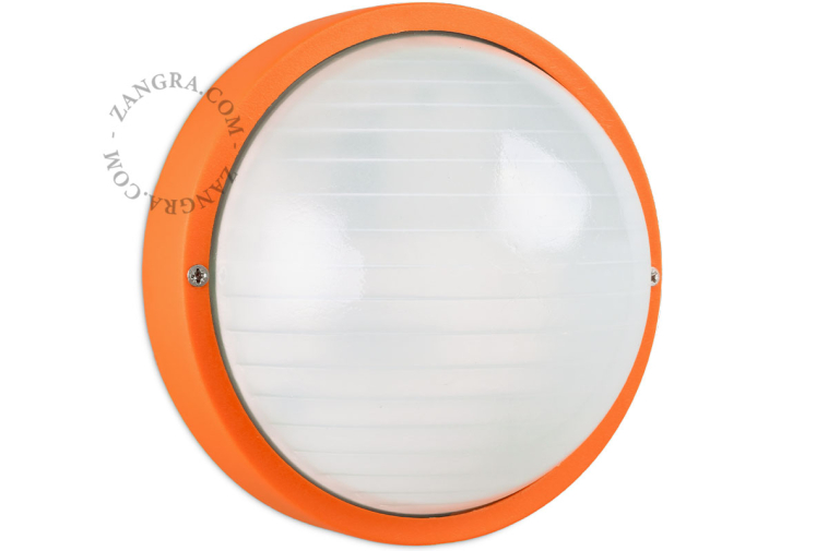 Round orange bulkhead light.