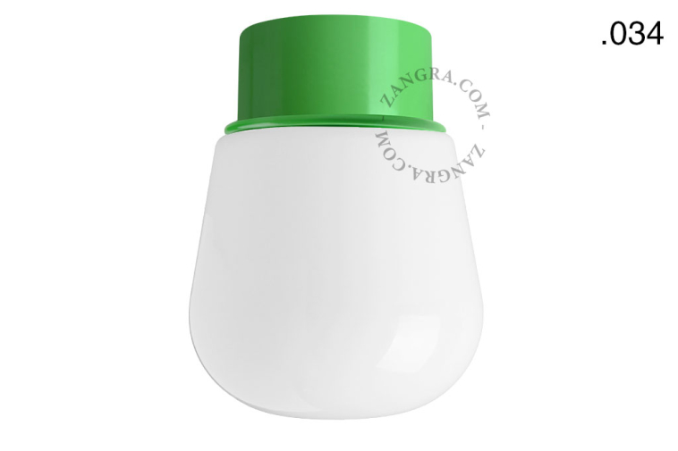 Green ceiling light with glass shade.