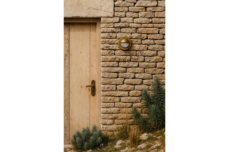Outdoor round brass light.
