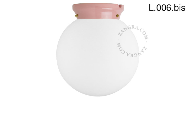 Pink porcelain Art Deco light with glass shade.