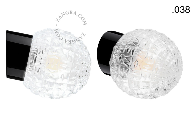 Black porcelain wall light with glass lampshade.