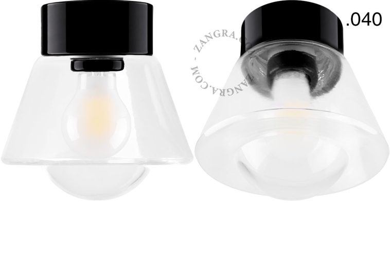 Czarna porcelanowa lampa ścienna lub sufitowa okrągła - retro.