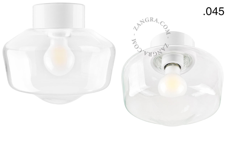 White porcelain lamp with glass lampshade.