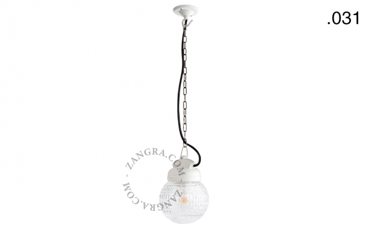 white porcelain pendant light with glass globe