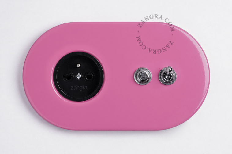 pink flush mount outlet & two-way or simple switch – nickel-plated toggle & pushbutton