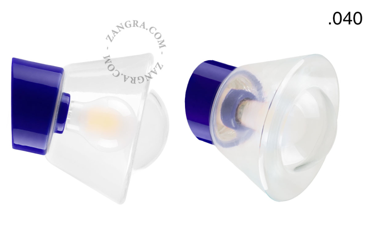 Blue porcelain wall light with glass lampshade.