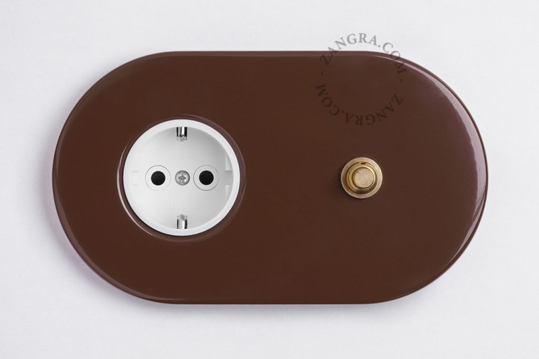 brown flush mount outlet & switch – raw brass pushbutton