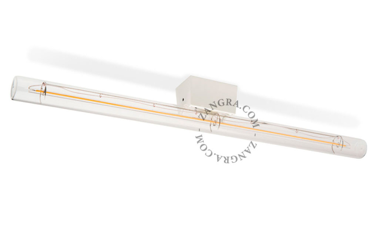 Lampe S14d Linestra blanche avec ampoule tubulaire transparente.