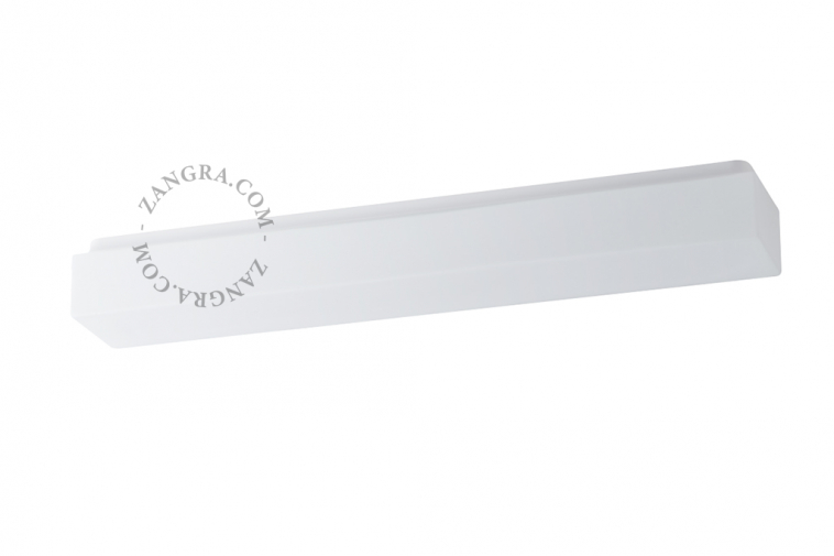 Rectangular blown opal wall or ceiling light for bathroom or outdoor use.