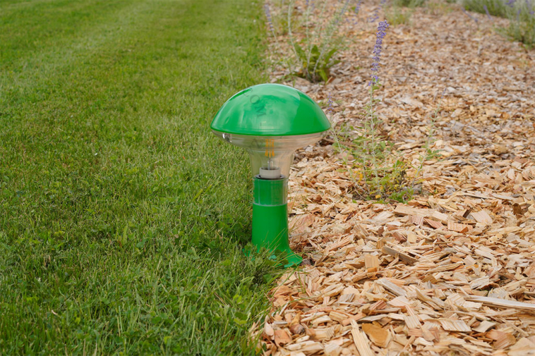 Lampe verte pour allée de jardin.