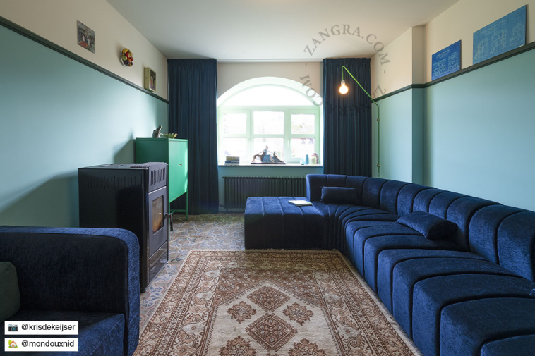 L-shape velvet sofa with chaise longue.