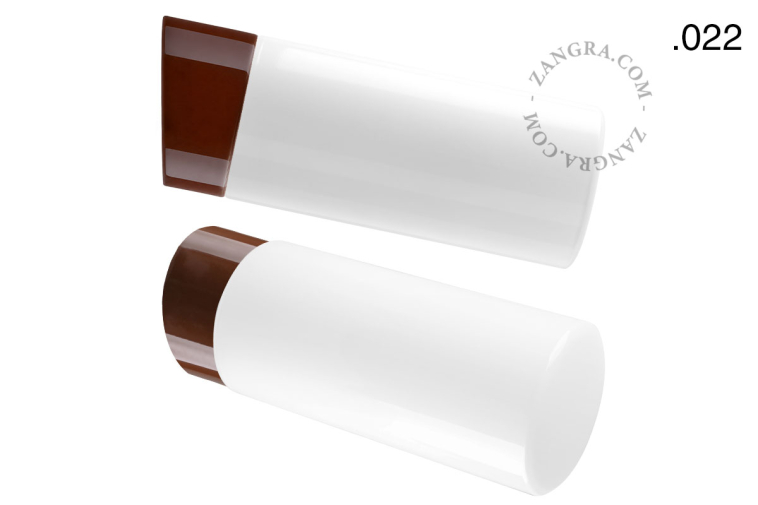 Brown porcelain wall light with glass lampshade.