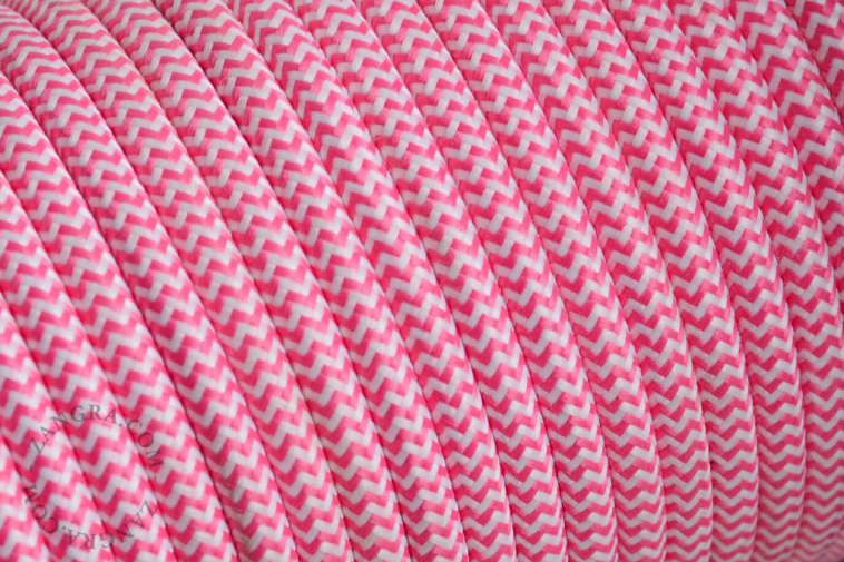White and pink zigzag fabric cable.