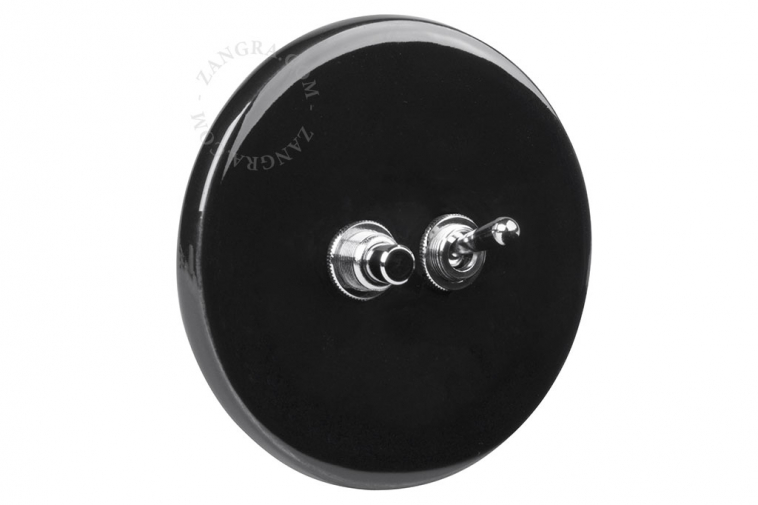 black porcelain switch - two-way or simple nickel-plated toggle switch & pushbutton