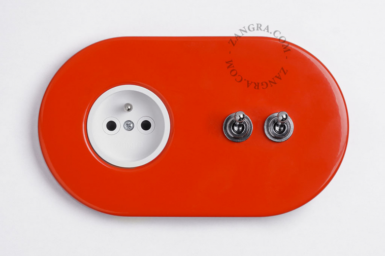 red flush mount outlet & two-way or simple switch – double nickel-plated toggle