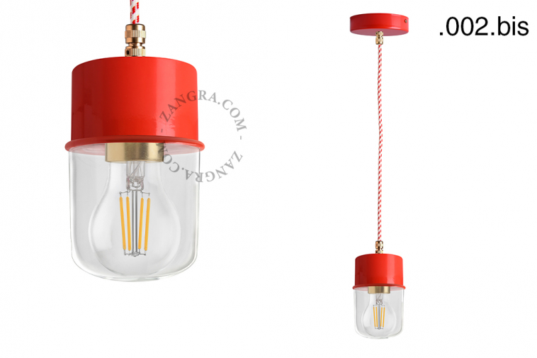 red pendant light with glass shade