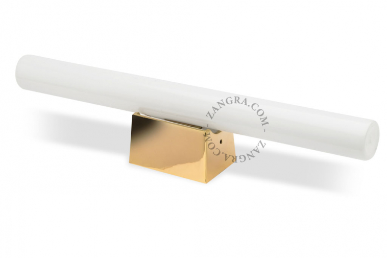 Lampe S14d Linestra dorée avec ampoule tubulaire opaline.