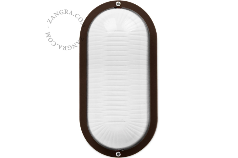 Brązowa lampa typu bulkhead.