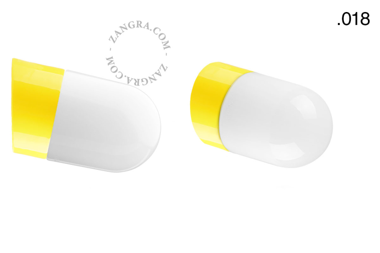 Yellow porcelain wall light with glass lampshade.