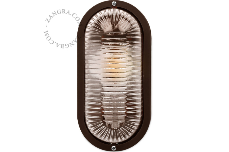 Brązowa lampa typu bulkhead.