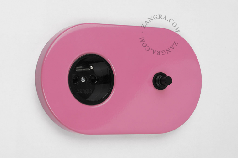 pink flush mount outlet & switch – black pushbutton