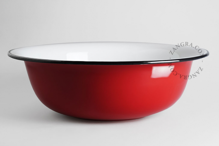 Red enamel salad bowl