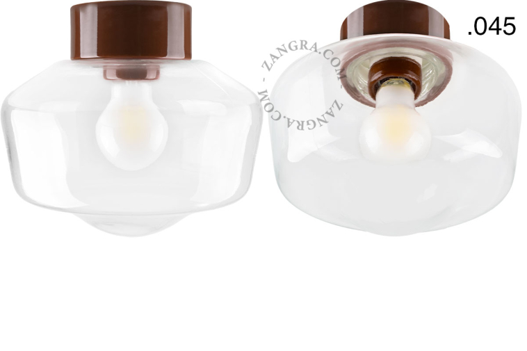Lampe ronde en porcelaine marron.