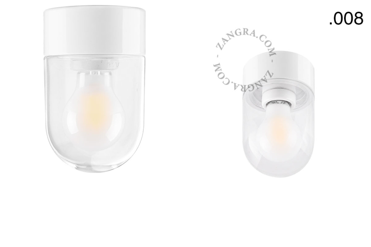 White porcelain lamp with glass lampshade.