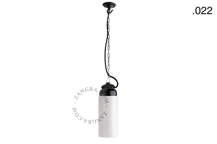 black porcelain pendant light for outdoor use with glass globe