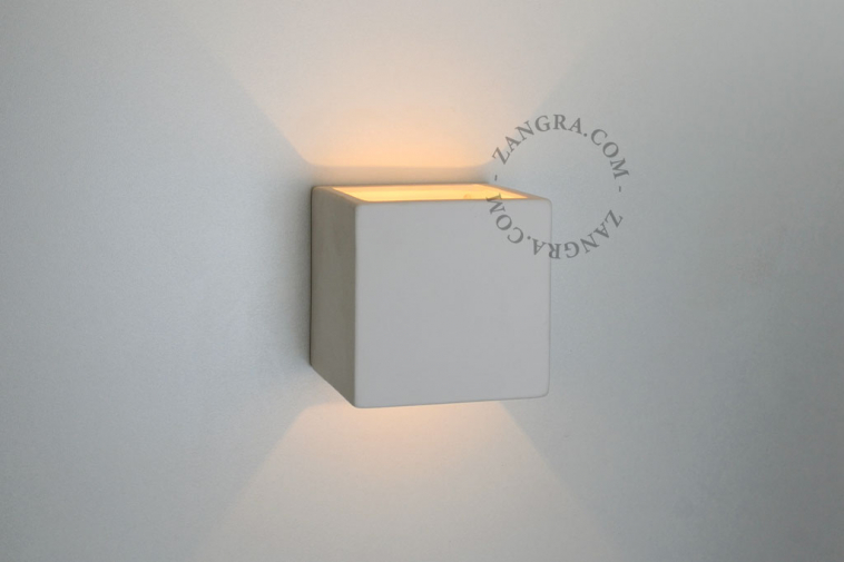 cubic up and down wall light in white ceramic