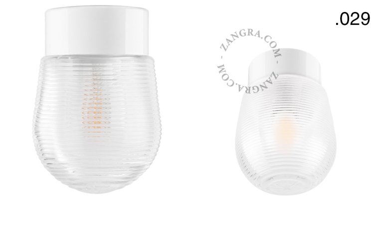 White porcelain lamp with glass lampshade.