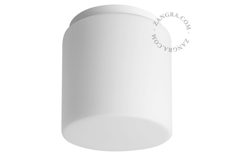 Lampe cylindrique en verre pour salle de bain ou extérieur.
