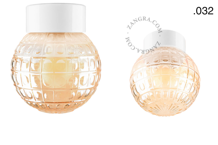 White porcelain lamp with glass lampshade.