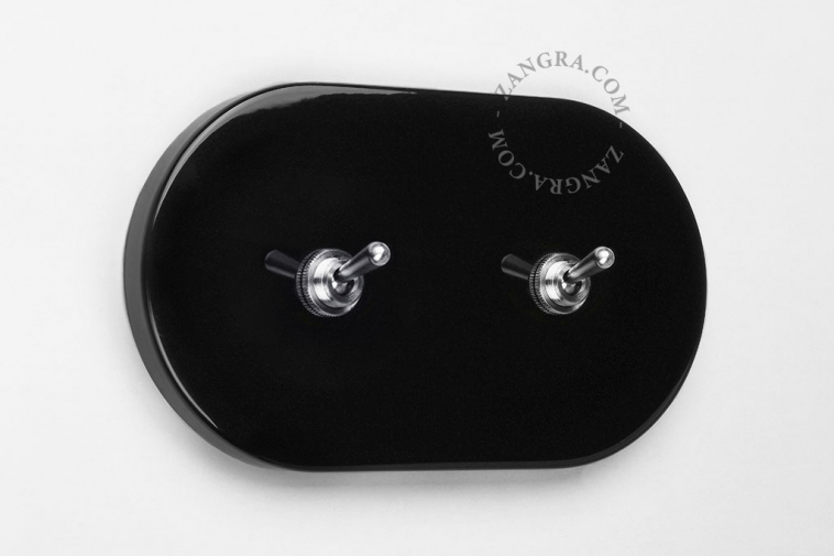 double interrupteur noir avec 2 leviers en laiton nickele