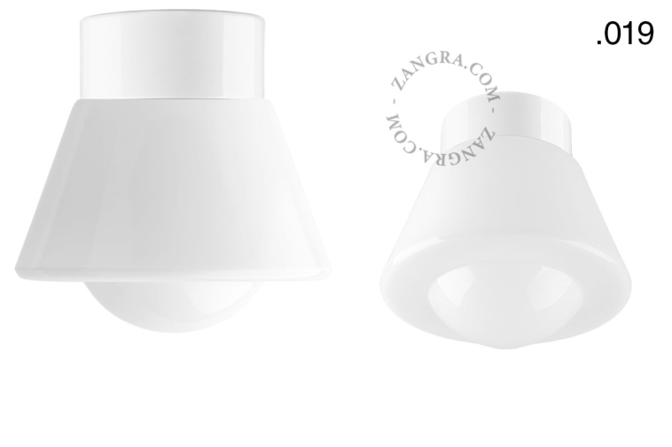 White porcelain lamp with glass lampshade.