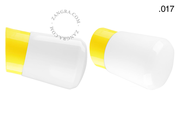 Yellow porcelain wall light with glass lampshade.