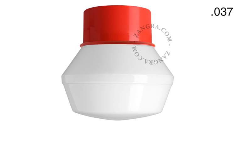 red ceiling light with glass shade
