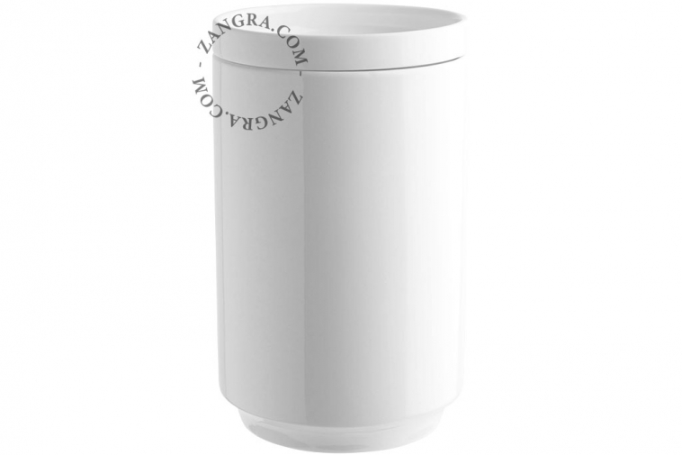 White porcelain pot with lid.